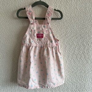 Osh Kosh B’Gosh Vintage Retro Baby Pink Floral Bow Back Overalls Dress Size 4T‎
